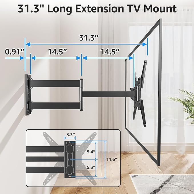 MOUNTUP Long Arm TV Wall Mount for Most 32-65 Inch TVs, Corner TV Mount Full - Image 9