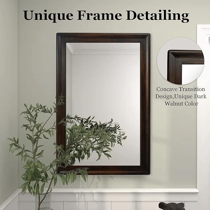 CULER Rustic Wood Wall Mirror for Bathroom, Rectangle 24 x 36 inch Hanging - Image 5