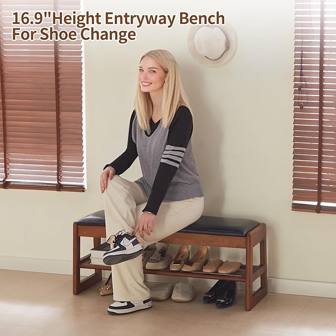 Shoe Rack Bench with Storage-Wood Shoe Bench - Image 6