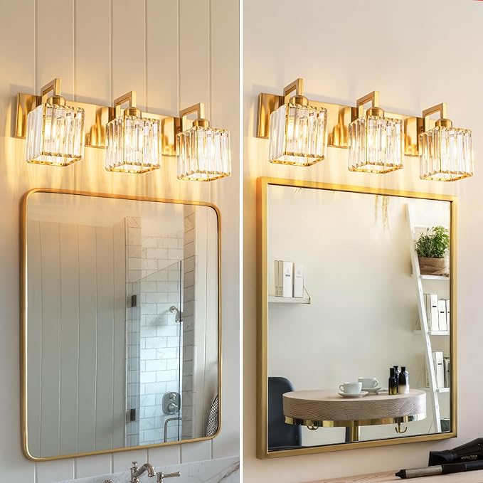 Modern Bathroom Vanity Light 3-Lights Gold Crystal Wall Lamp Bathroom Modern - Image 3