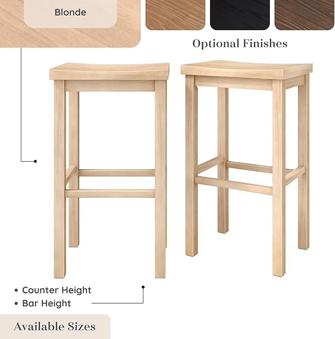 Grain & Grove Smith Collection Set of 2 Solid Wood Bar Stools, 30 inch - Image 6