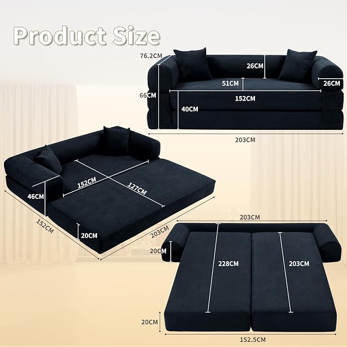 80" Convertible Sofa Bed, 3-in-1 Corduroy Folding Pull Out Couch - Image 3