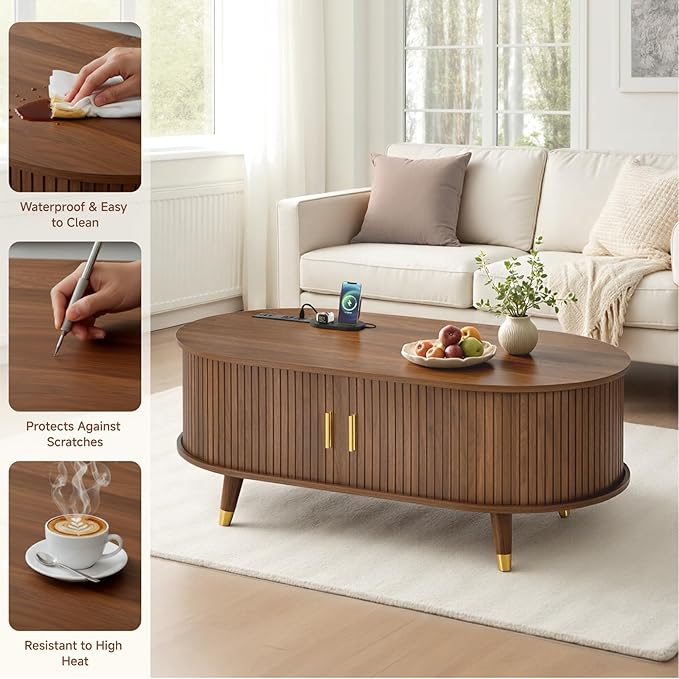 Mid-Century Fluted Oval Coffee Table - Image 7