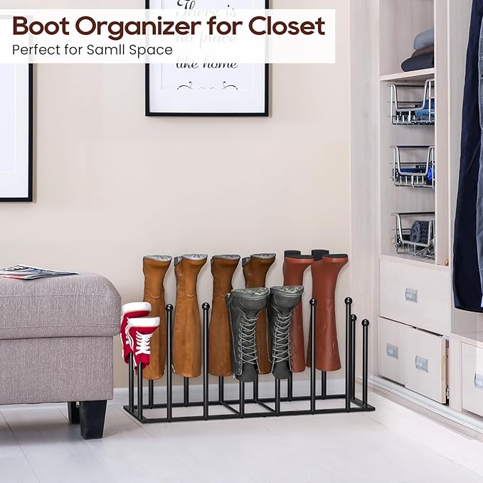 ORLESS Boot Rack Metal Black 8 Pairs Free-Standing Shoe Rack Boot Organizer - Image 5