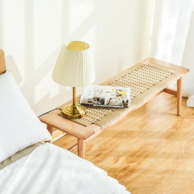 OOKSEN Entryway Bench, Solid Wood Dining Bench, 31.5" Wooden End of Bed Benches - Image 9