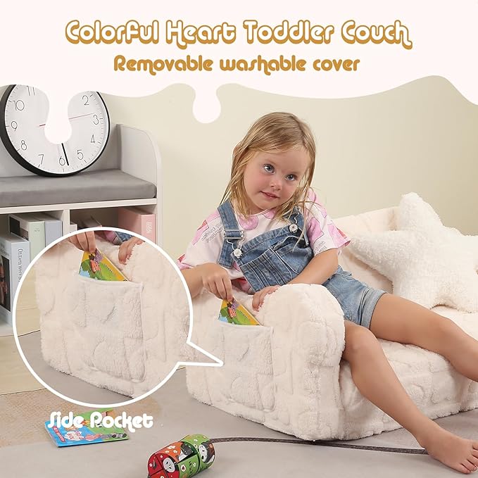 Extra Wider Seating Toddler Couch, 2-in-1 Toddler Soft Couch Fold Out - Image 4