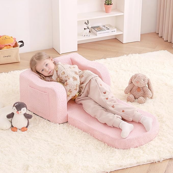 Welnow Kids Sofa, 2-in-1 Soft Sherpa Toddler Chair, Convertible Toddler Couch - Image 2