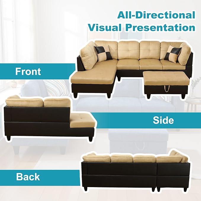 L Shaped Couch Modern Sectional Couch Upholstered Lint Fabric 3 Pieces Sofas - Image 6