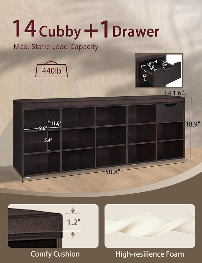 DINZI LVJ Shoe Bench, Entryway Storage Bench - Image 3