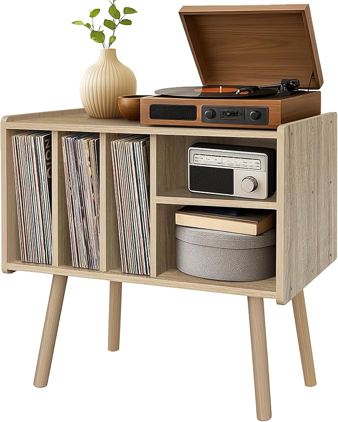 Record Player Stand with Vinyl Storage, Wooden Record Player Table with 5 by Montex