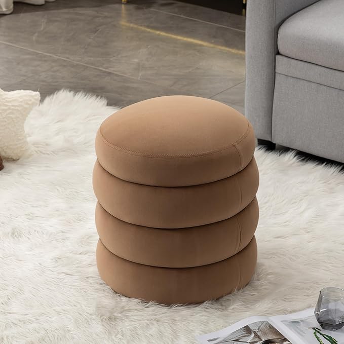Furniliving Modern Round Ottoman, Soft Bedroom Ottoman Footstool Round Ottomans - Image 3