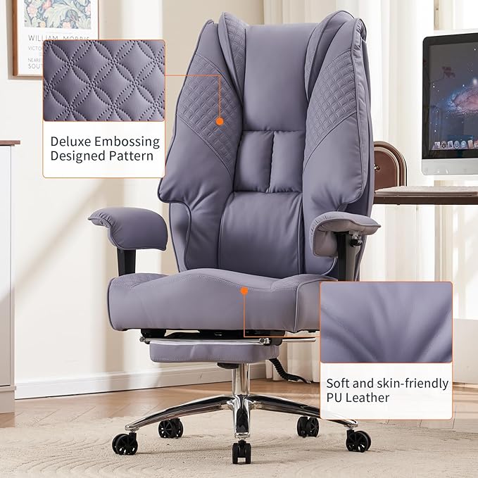 Big and Tall Office Chair 400lbs Wide Seat, Leather High Back Executive Office - Image 6