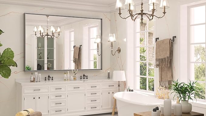 Keonjinn Black Mirror for Bathroom 60 x 40 Inch Rectangular Wall Mirror Large - Image 2