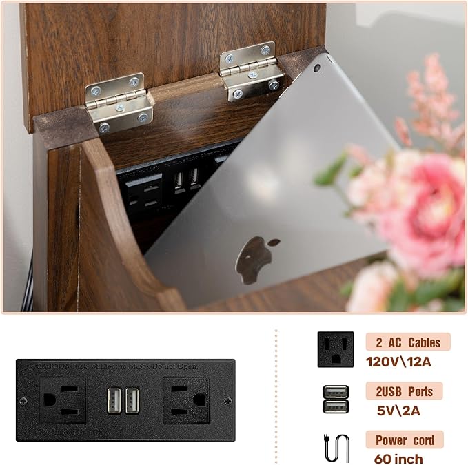 End Table with Movable Top and Charging Station, Narrow Side Table with Storage - Image 6