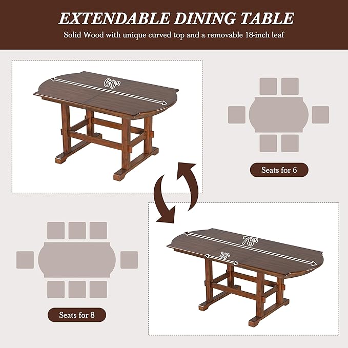 Ball & Cast 6 Pieces 78inch Extendable Wood Dining Table Set - Image 4