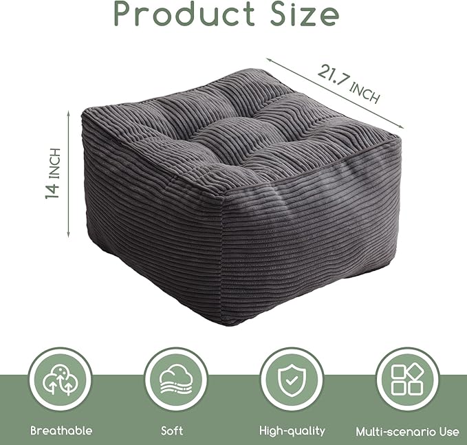 HIGOGOGO Square Stuffed Pouf Ottoman, Corduroy Poufs - Image 2