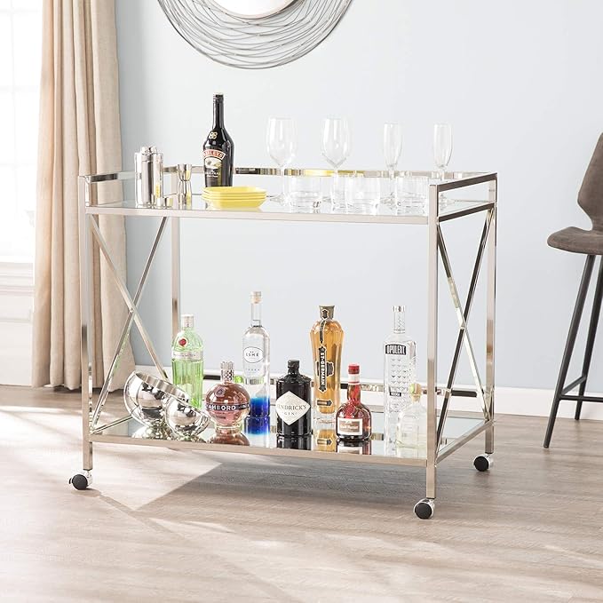 SEI FURNITURE Southern Enterprises Maxton Bar cart, Polished Silver - Image 8