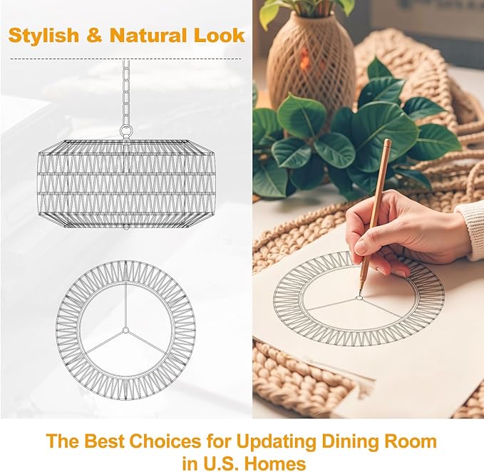 Farmhouse Chandelier Light Fixture, 5-Light Rattan Boho Chandeliers - Image 7
