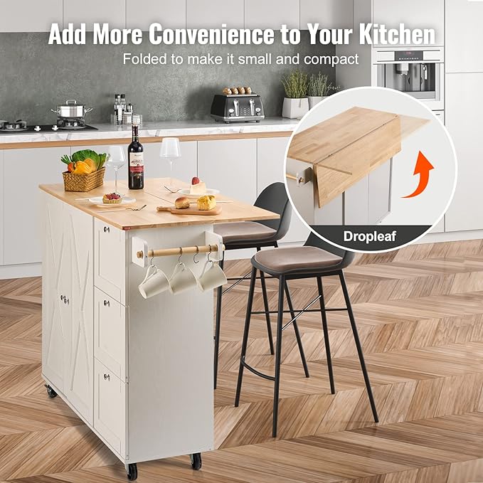 VEVOR Kitchen Island Cart with Solid Wood Top, 35.4" Width Mobile Carts with - Image 6