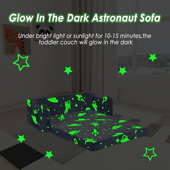 Kids Couch Extra Large, Glow in The Dark 2-in-1 Folding Kids Sofa Bed - Image 5
