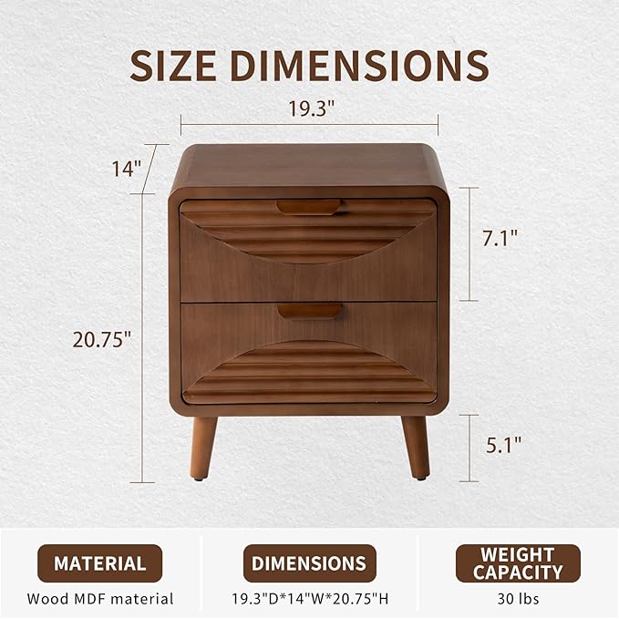 COSIEST Mid-Century Nightstand, Vintage Accent Furniture w 2 Storage Drawers - Image 3