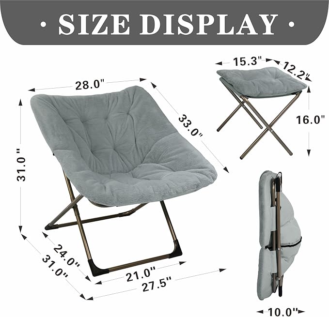 Kokel Plush Folding Chair and Ottoman Padded Metal Frame Living Room Chair - Image 3