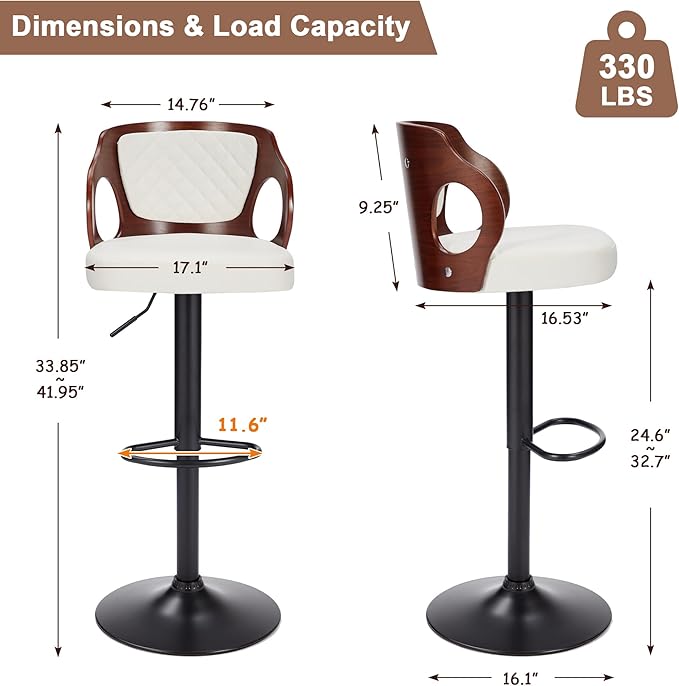 VECELO Bar Stool Set of 4, Kitchen Island Stools - Image 2