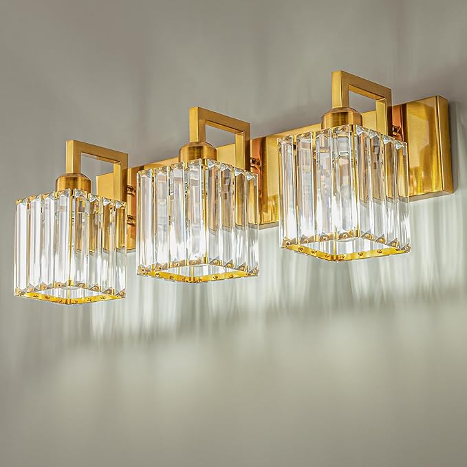 Modern Bathroom Vanity Light 3-Lights Gold Crystal Wall Lamp Bathroom Modern by FDPBY