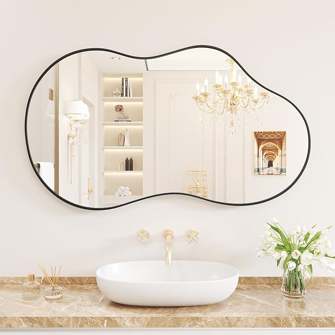 WEER Irregular Wall Mirror, 20x36 inch Black Asymmetrical Mirror Wall Mounted by WEER