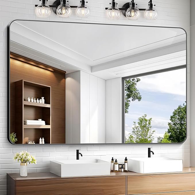 KOCUUY Black Bathroom Mirror 60"x40", Large Vanity Mirror by KOCUUY