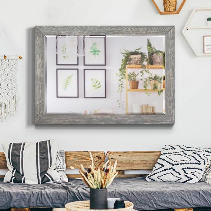 Gray Rustic Mirror Rectangular Barnwood Framed Wall Mirror - Image 4