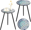 2 Packs Metal Mosaic Round Side Tables 13.4" Small Outdoor Patio Round Accent by Party+Zealot