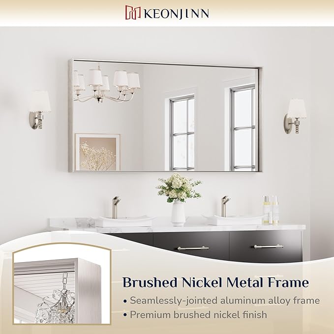 Keonjinn 55 x 30 In Brushed Nickel Bathroom Mirror - Image 6