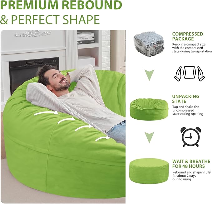 6FT Bean Bag Chair, Large Bean Bag Chairs - Image 6