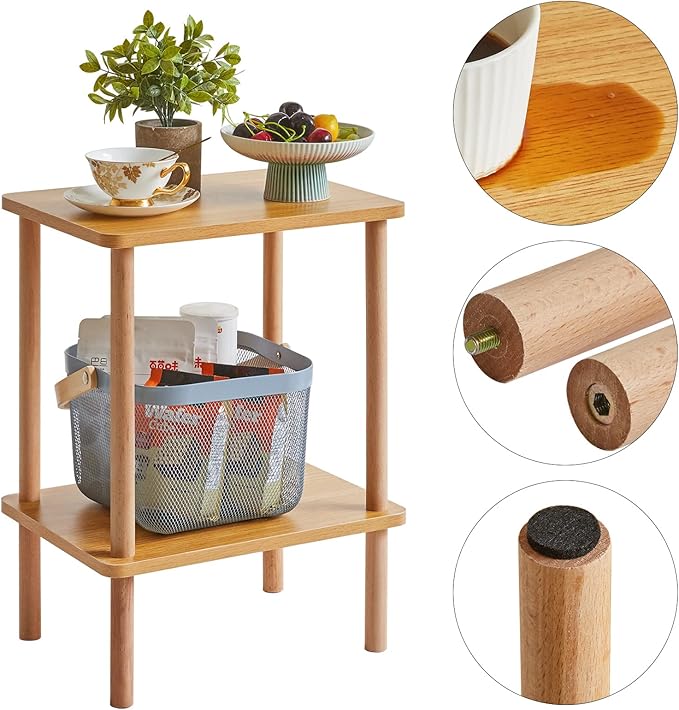 IBUYKE 2-Tier Side Table, Solid Wood Tall End Table - Image 7