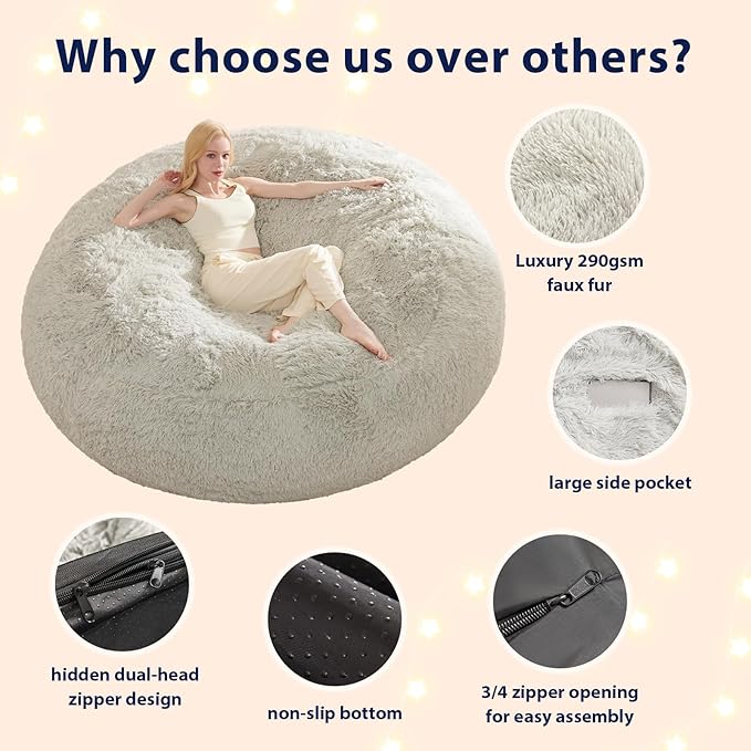 Large Bean Bag Chair Cover, Plush Bean Bags Chairs Cover Only Without Filler - Image 4