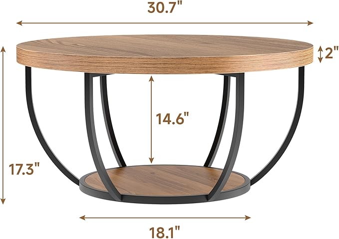 Round Coffee Table, 2-Tier Storage - Image 2