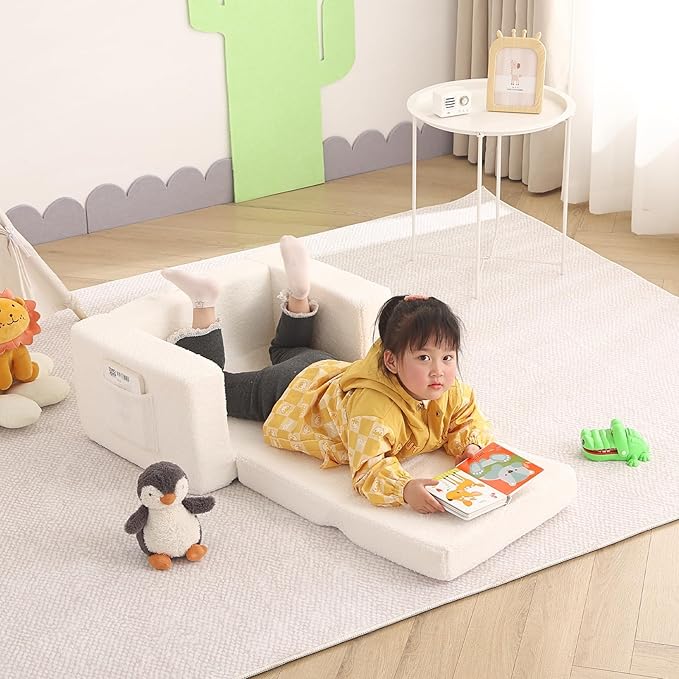 Welnow Toddler Chair, 2-in-1 Soft Sherpa Kids Sofa, Convertible Toddler Couch - Image 2