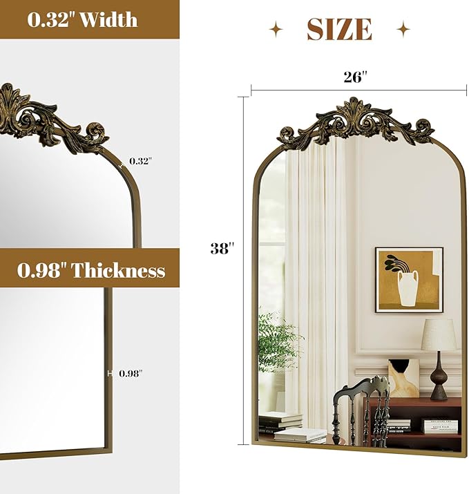 Vintage Arched Bathroom Mirror, 26x38 Inch Retro Wall Mounted Vanity Mirror - Image 5