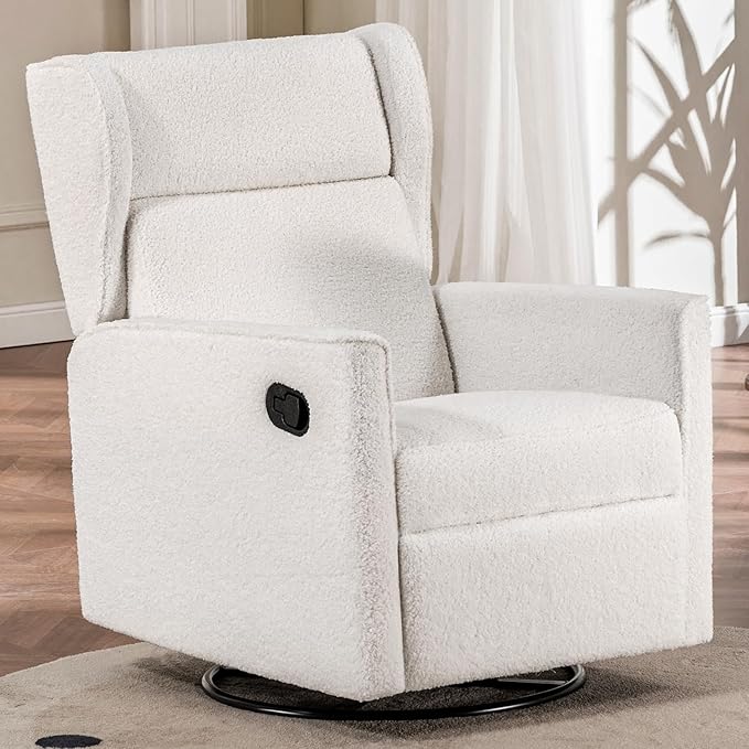 COMHOMA Nursery Rocking Chair Teddy Upholstered Swivel Rocker Recliner Manual - Image 4