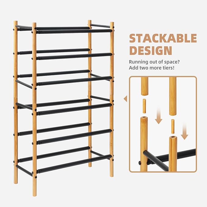 STORAGE MANIAC Expandable Shoe Rack, 16 Pairs Stackable Small Shoe Rack - Image 5