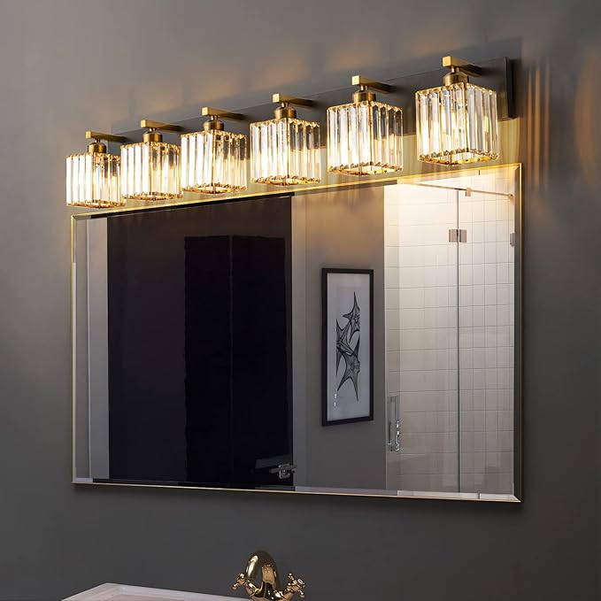 Modern Bathroom Vanity Light 6-Lights Black Gold Crystal Bathroom Wall Light - Image 3