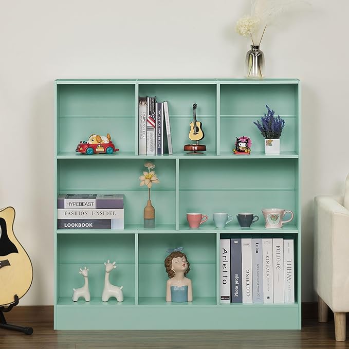LEYAOYAO 8 Cube Bookshelf with Base, 3 Tier Modern Mint-Green Kids Bookcase - Image 6