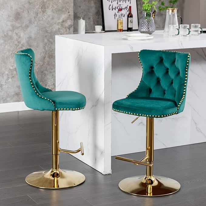 PacknWood Acosure Golden Swivel Velvet Bar Stools Adjusatble Seat Height from - Image 5