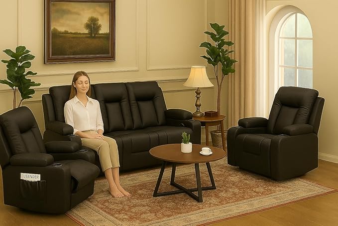 LUCKLIFE Leather Recliner Sofa Set - Image 4
