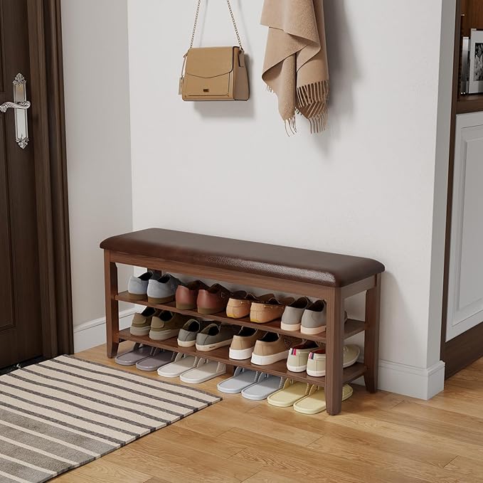 Wood Shoe Rack Bench for Entryway, Shoe Rack for Front Door Entrance by AQIMUELE-Solidwoodfurniture