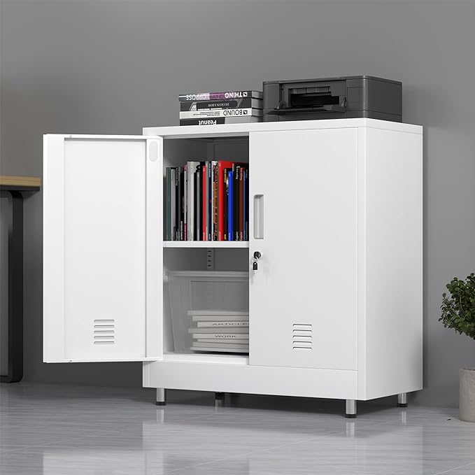 Metal Storage Cabinet with Locking Doors and Adjustable Shelf, Small Lockable - Image 4