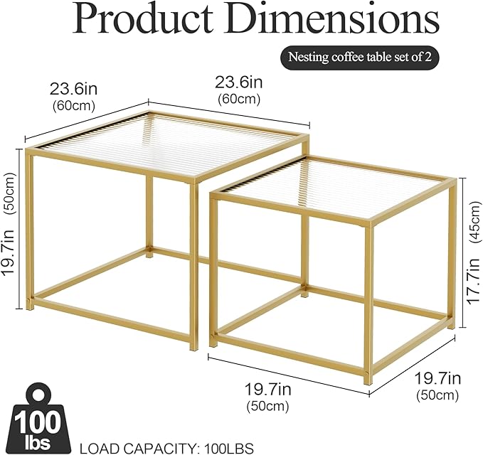 Garden 4 you Coffee Table Set of 2, Modern Patterned Glass Nesting Table - Image 2