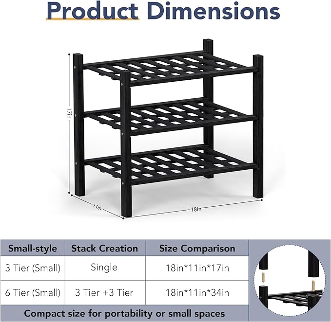 Haddockway small 3 Tier Bamboo Shoe Rack Storage Organizer, Small Space - Image 3