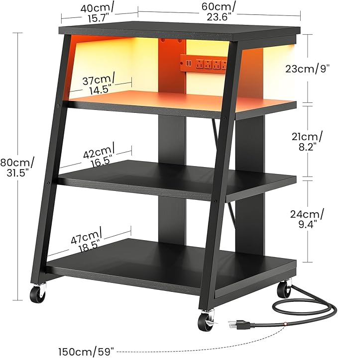 4-Tier AV Media Stand with Wheels, Stereo Stands, Media Console Shelf with - Image 3